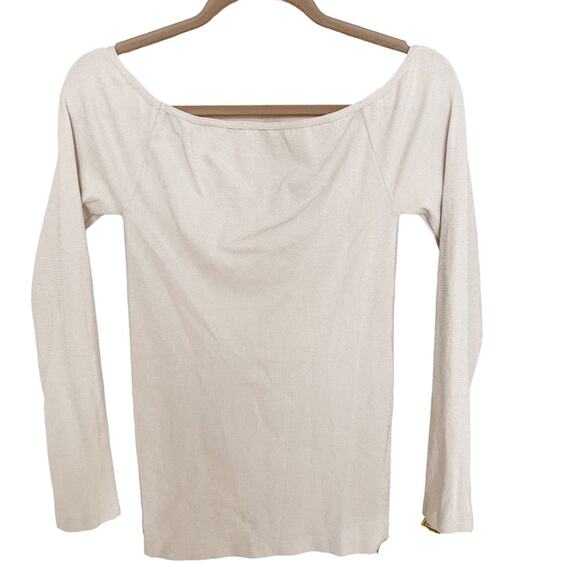 Intimately Free People Cream Metallic Silver L/S Knit Top M/L - Picture 1 of 4
